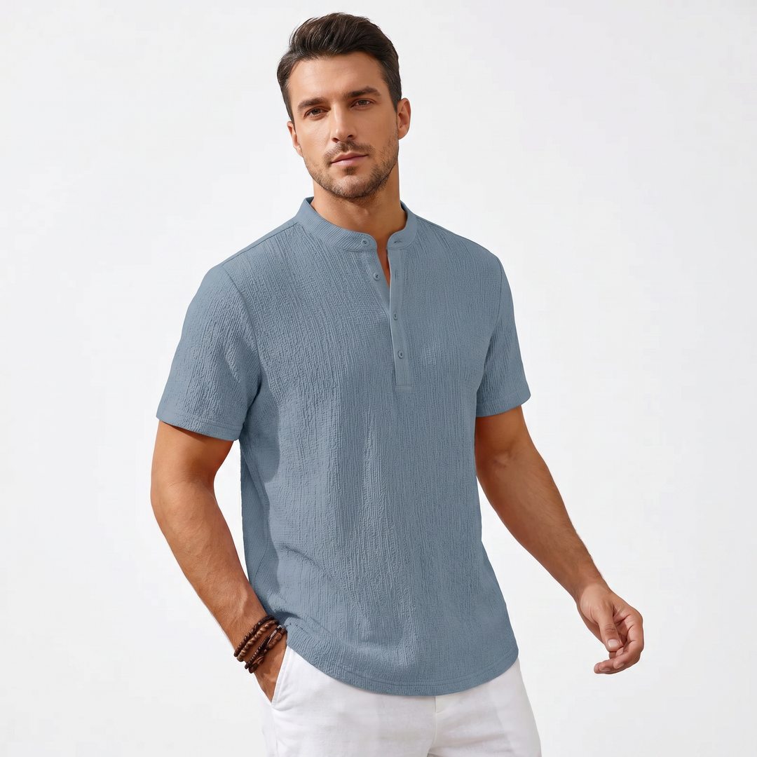 Men's Casual Striped Henley Shirt-Bon Voyage Vintage