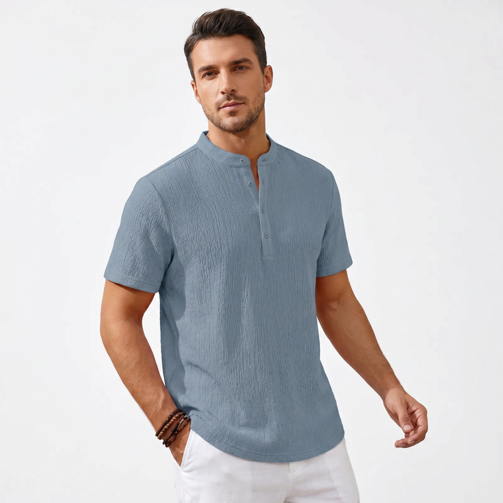 Men's Casual Striped Henley Shirt-Bon Voyage Vintage