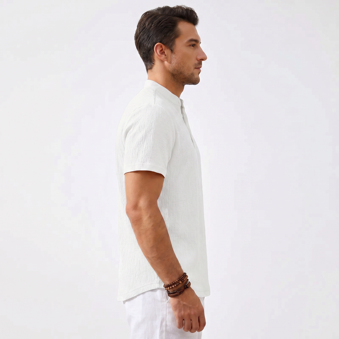 Men's Casual Striped Henley Shirt-Bon Voyage Vintage
