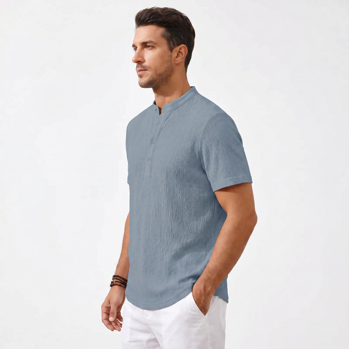 Men's Casual Striped Henley Shirt-Bon Voyage Vintage