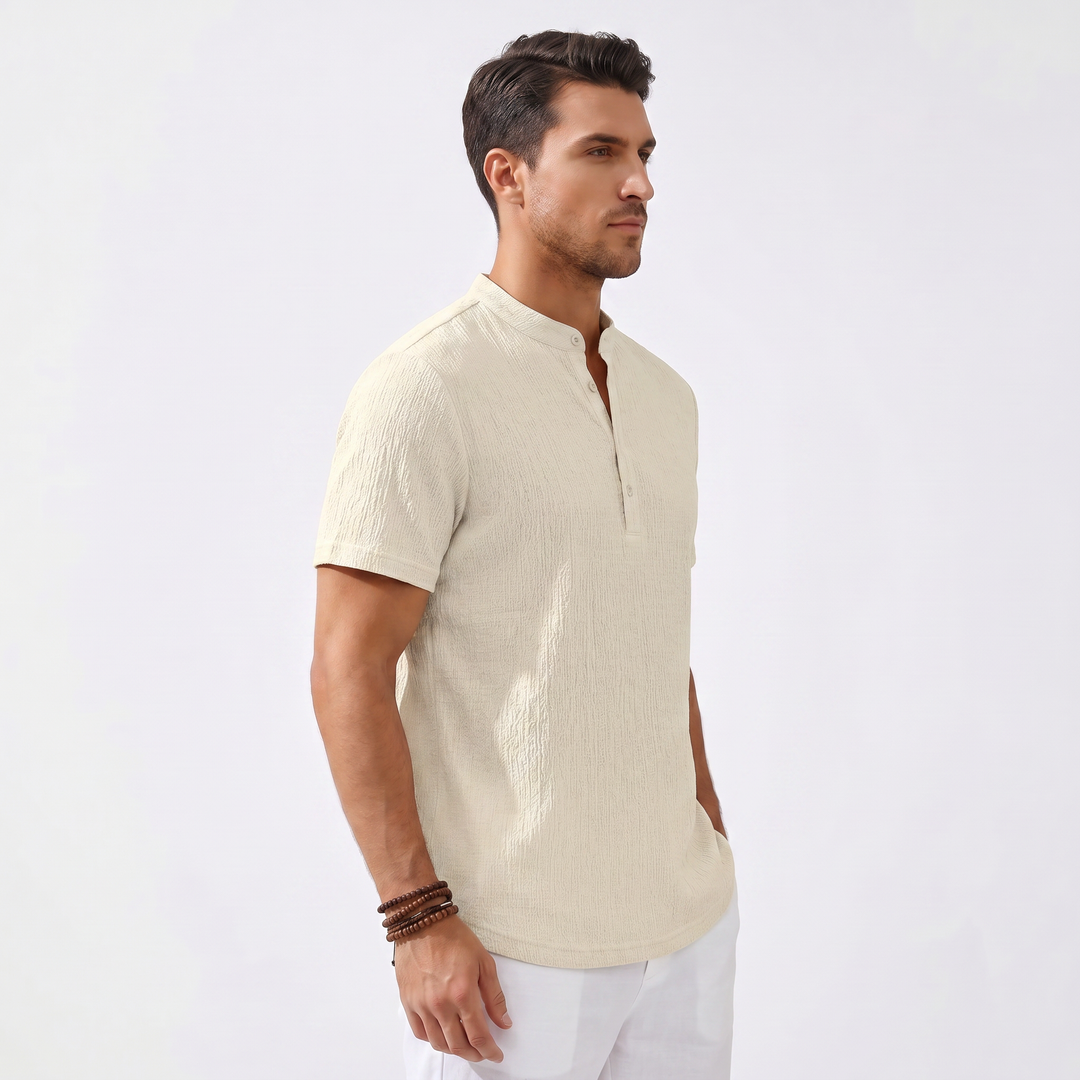 Men's Casual Striped Henley Shirt-Bon Voyage Vintage