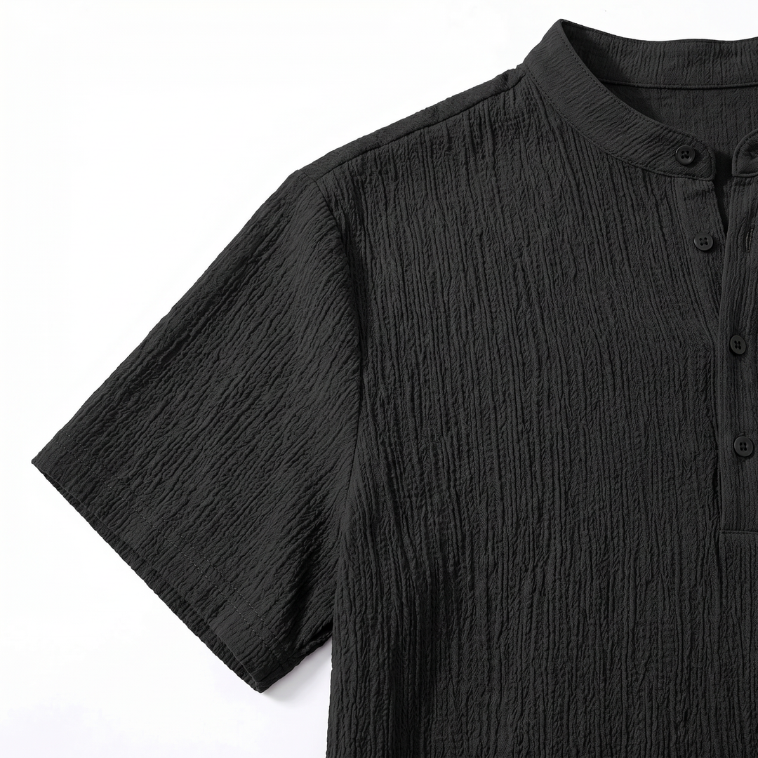 Men's Casual Striped Henley Shirt-Bon Voyage Vintage