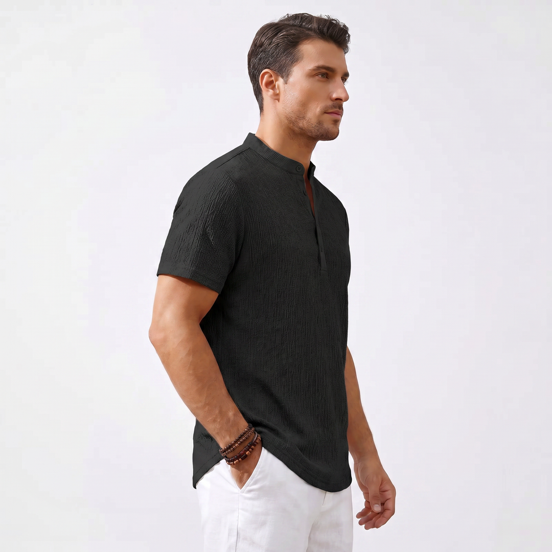 Men's Casual Striped Henley Shirt-Bon Voyage Vintage