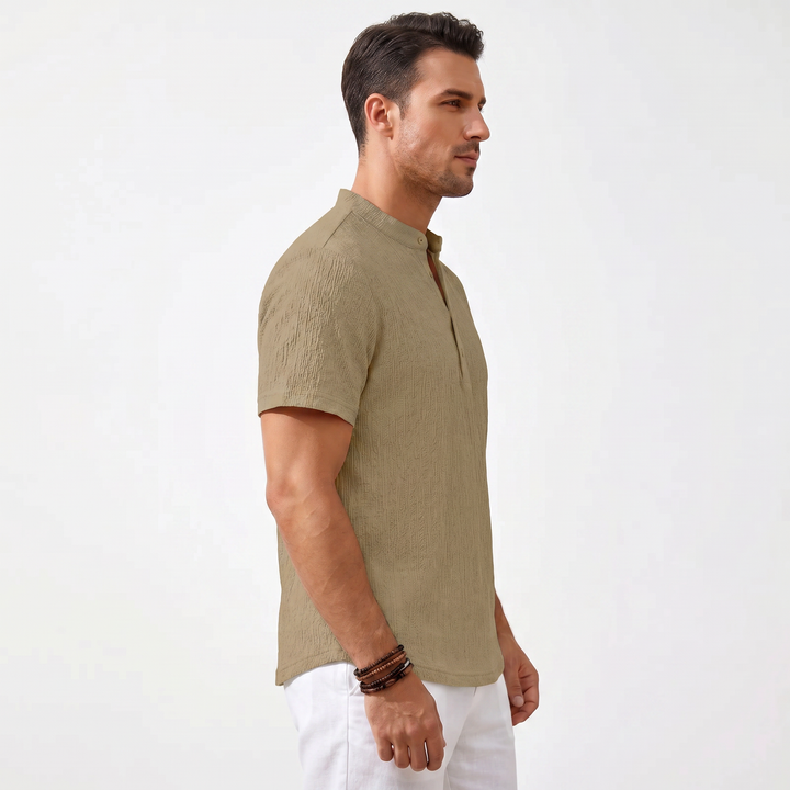 Men's Casual Striped Henley Shirt-Bon Voyage Vintage