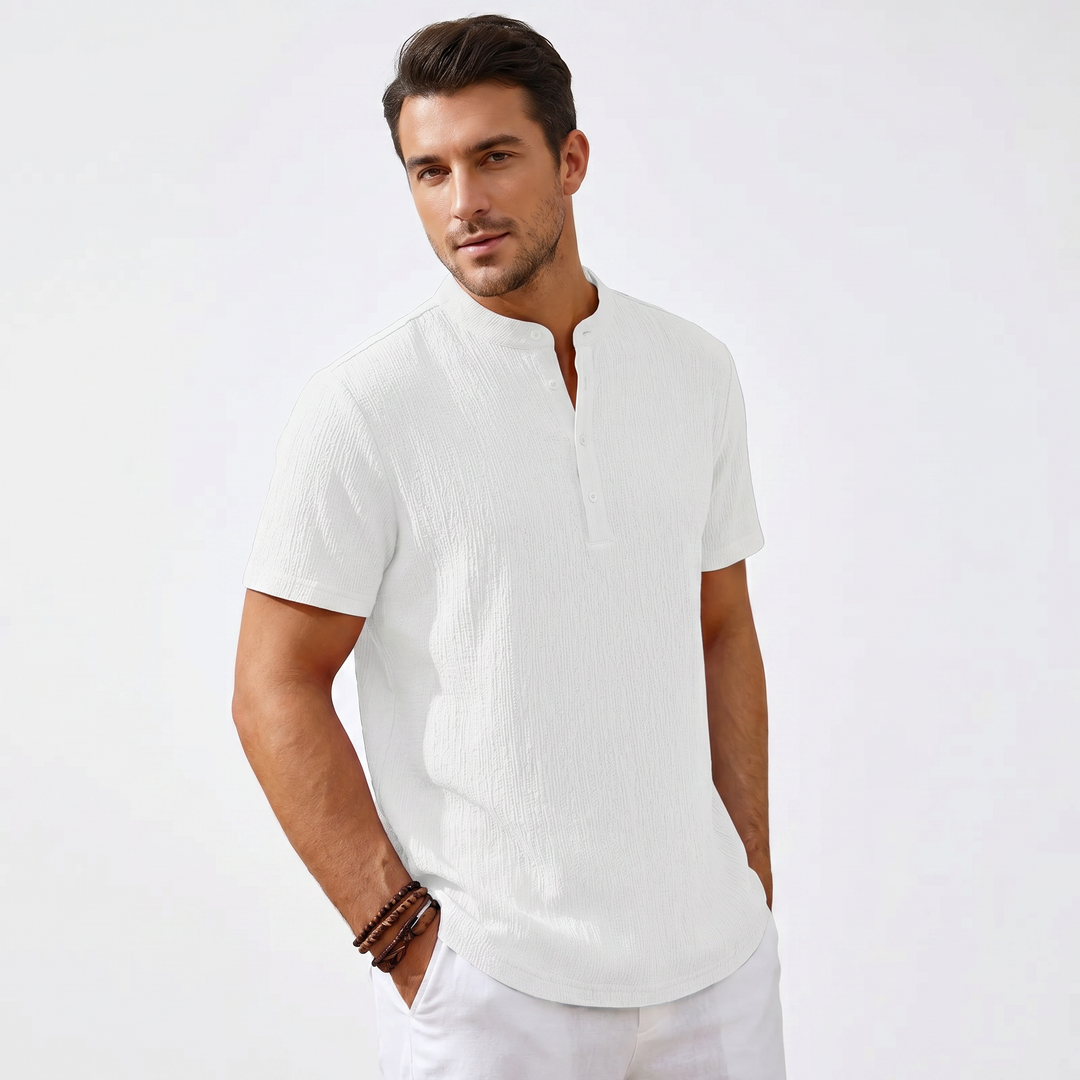 Men's Casual Striped Henley Shirt-Bon Voyage Vintage