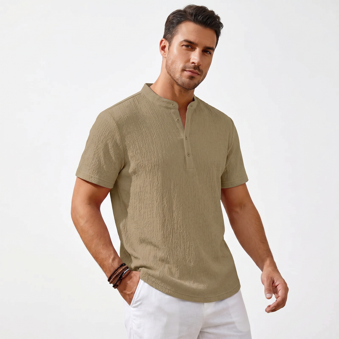 Men's Casual Striped Henley Shirt-Bon Voyage Vintage