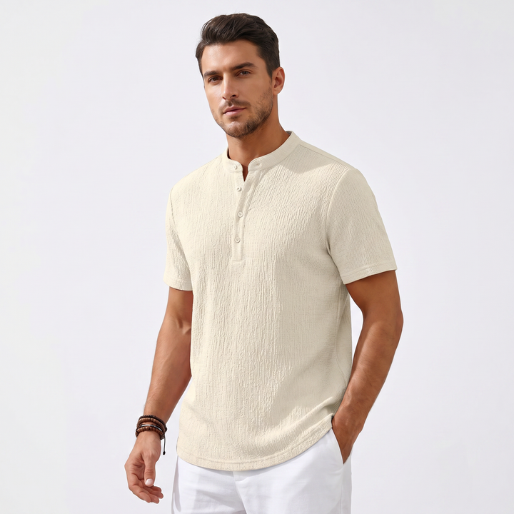 Men's Casual Striped Henley Shirt-Bon Voyage Vintage