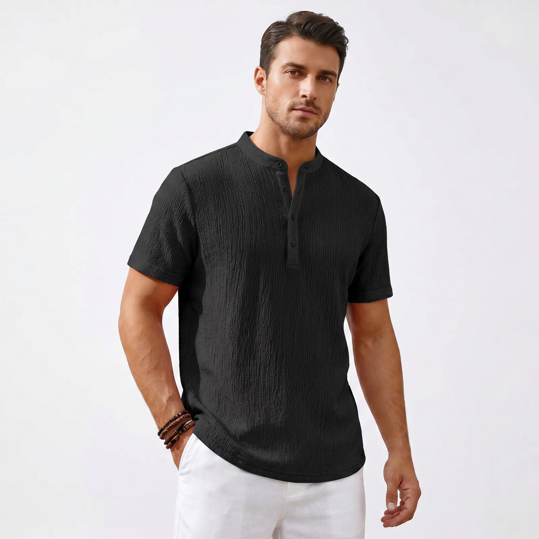 Men's Casual Striped Henley Shirt-Bon Voyage Vintage
