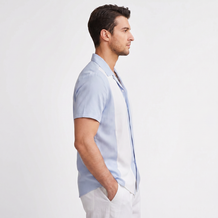 Men’s Color Block Short Sleeve Button-Up Shirt-Bon Voyage Vintage