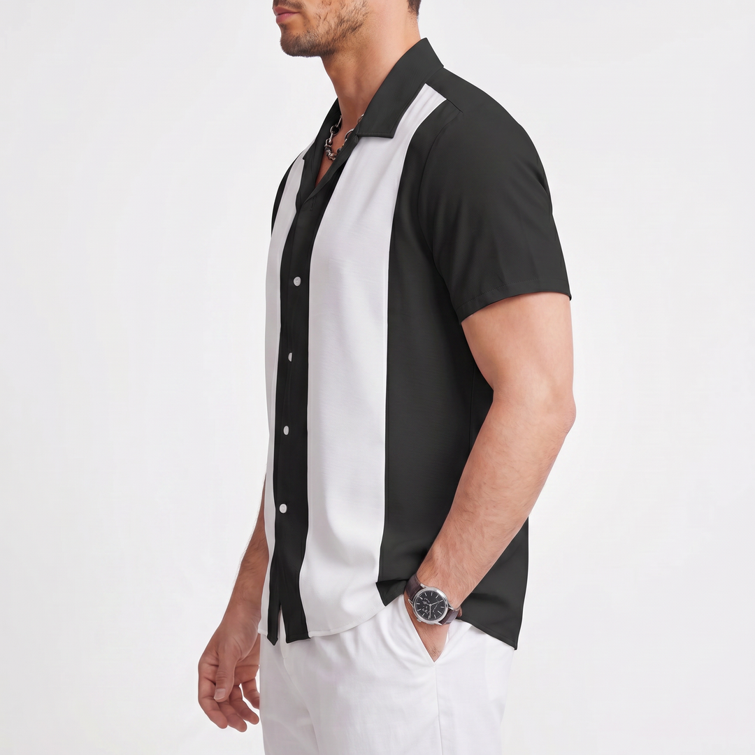 Men’s Color Block Short Sleeve Button-Up Shirt-Bon Voyage Vintage