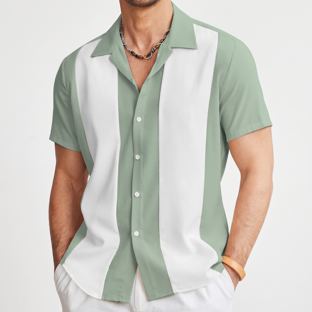 Men’s Color Block Short Sleeve Button-Up Shirt-Bon Voyage Vintage