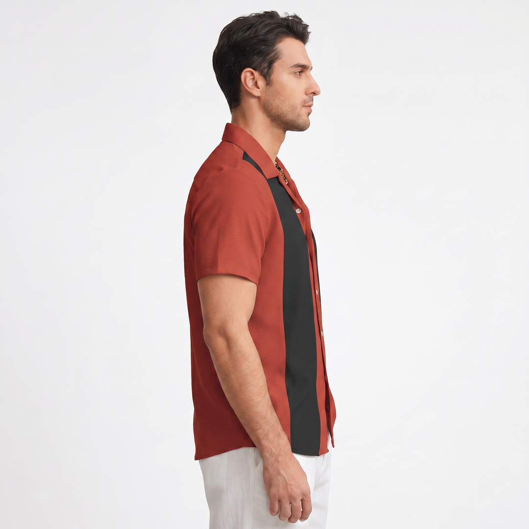 Men’s Color Block Short Sleeve Button-Up Shirt-Bon Voyage Vintage