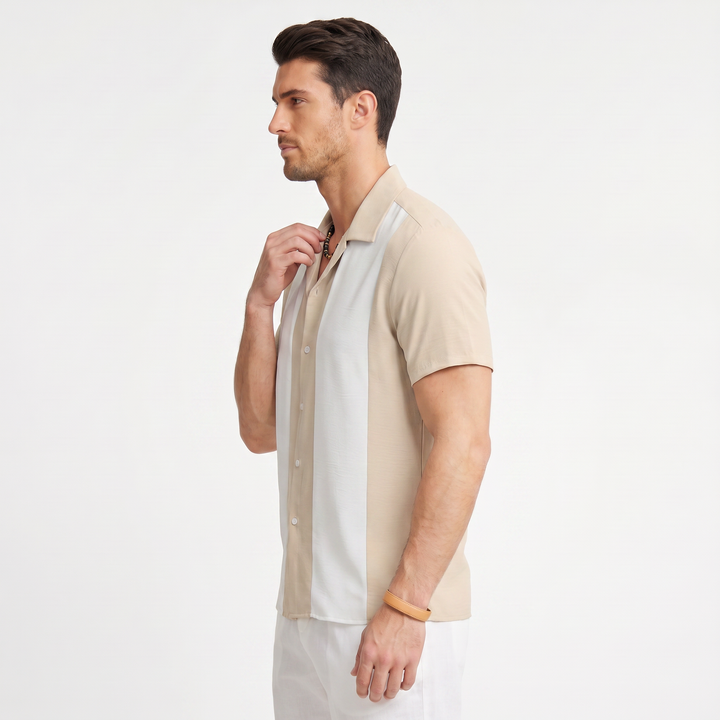 Men’s Color Block Short Sleeve Button-Up Shirt-Bon Voyage Vintage