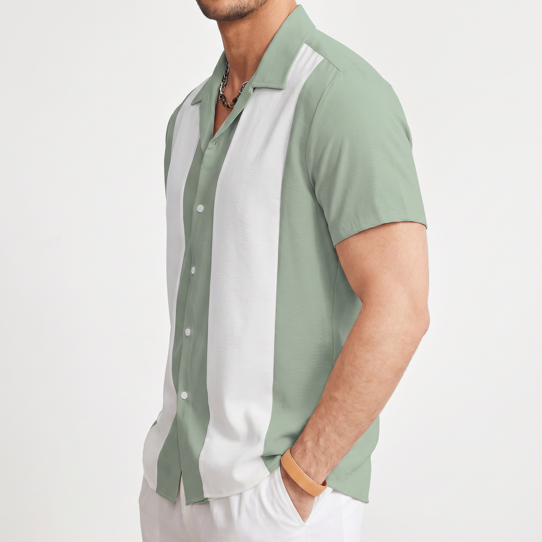 Men’s Color Block Short Sleeve Button-Up Shirt-Bon Voyage Vintage
