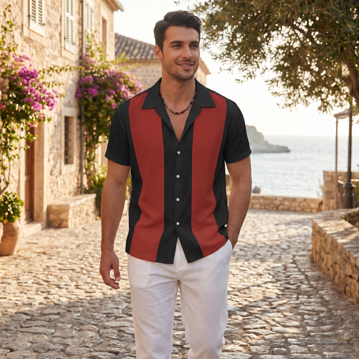 Men’s Color Block Short Sleeve Button-Up Shirt-Bon Voyage Vintage