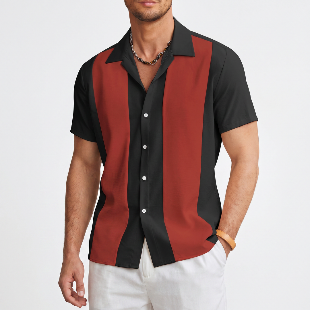 Men’s Color Block Short Sleeve Button-Up Shirt-Bon Voyage Vintage