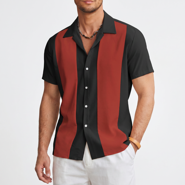 Men’s Color Block Short Sleeve Button-Up Shirt-Bon Voyage Vintage