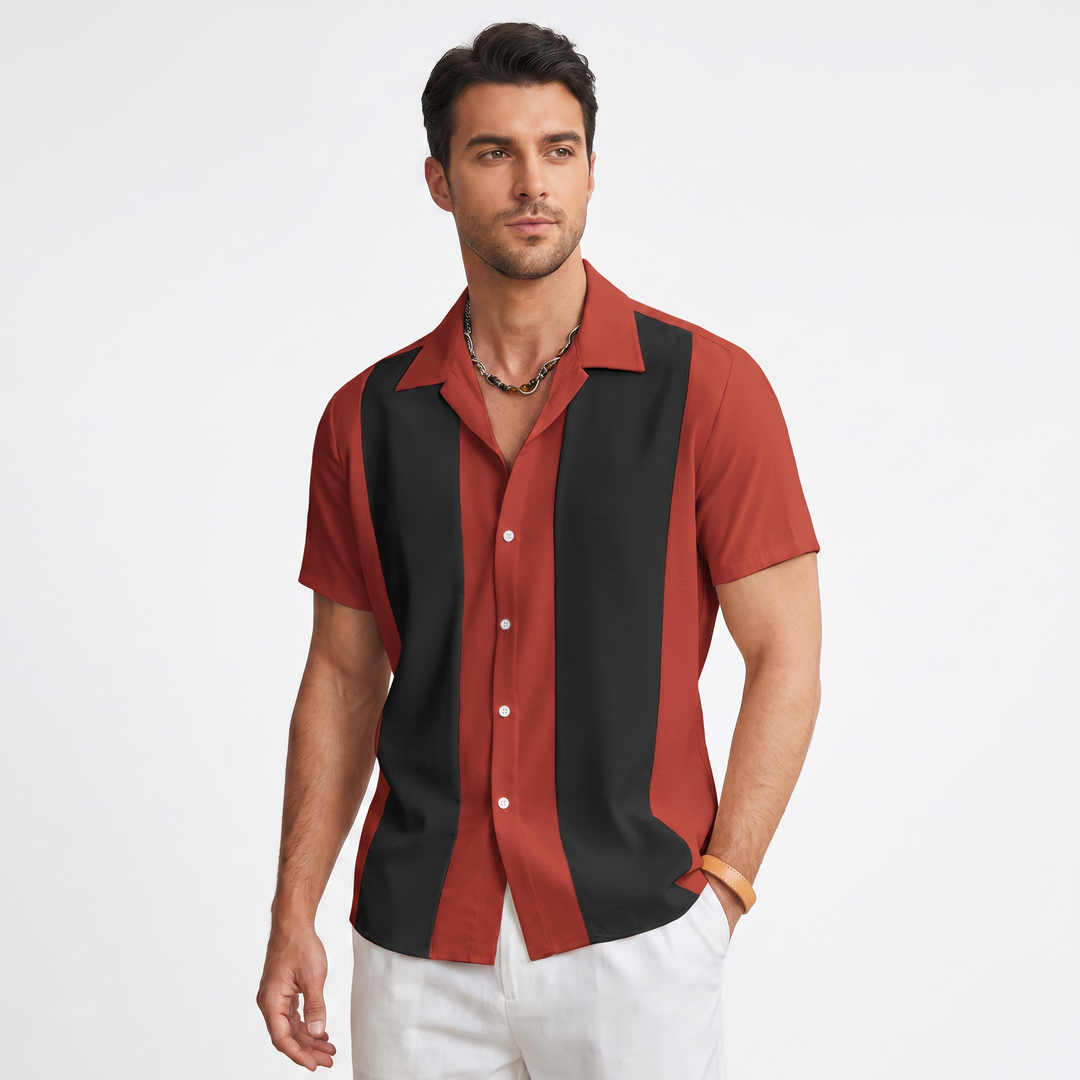 Men’s Color Block Short Sleeve Button-Up Shirt-Bon Voyage Vintage