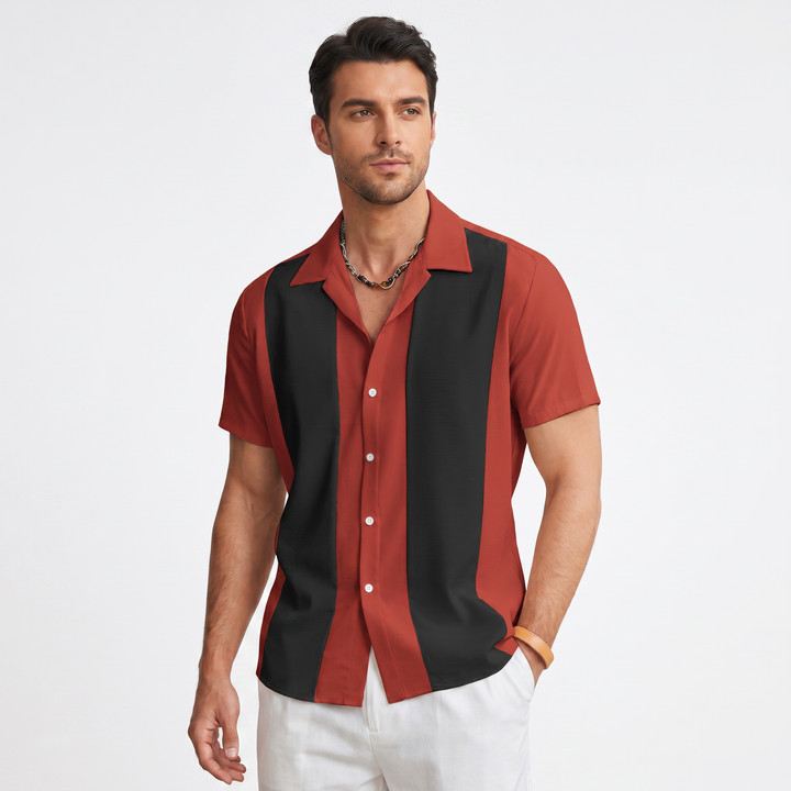 Men’s Color Block Short Sleeve Button-Up Shirt-Bon Voyage Vintage