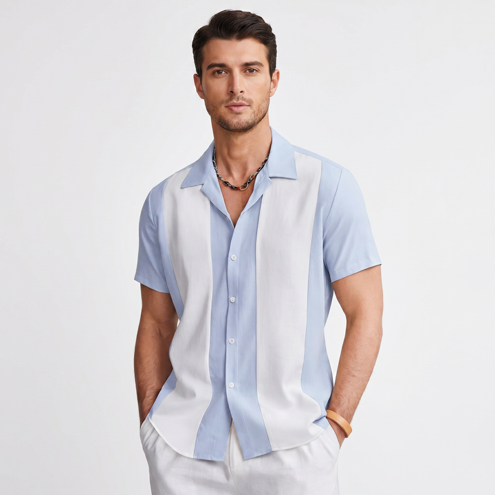 Men’s Color Block Short Sleeve Button-Up Shirt-Bon Voyage Vintage