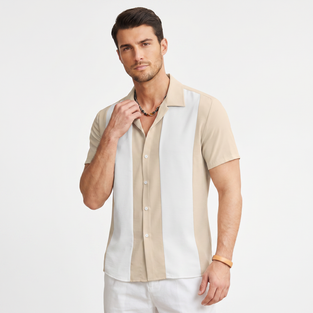 Men’s Color Block Short Sleeve Button-Up Shirt-Bon Voyage Vintage