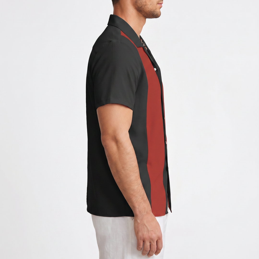 Men’s Color Block Short Sleeve Button-Up Shirt-Bon Voyage Vintage