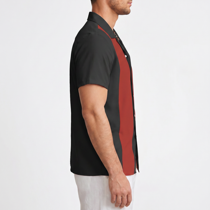 Men’s Color Block Short Sleeve Button-Up Shirt-Bon Voyage Vintage