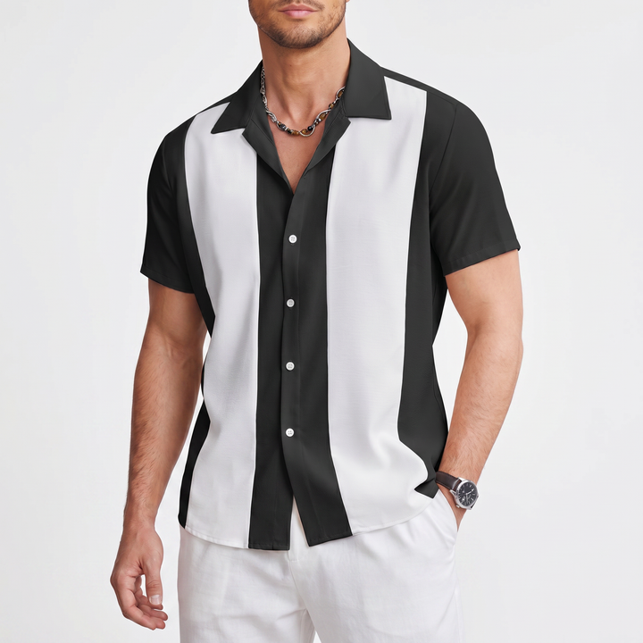 Men’s Color Block Short Sleeve Button-Up Shirt-Bon Voyage Vintage