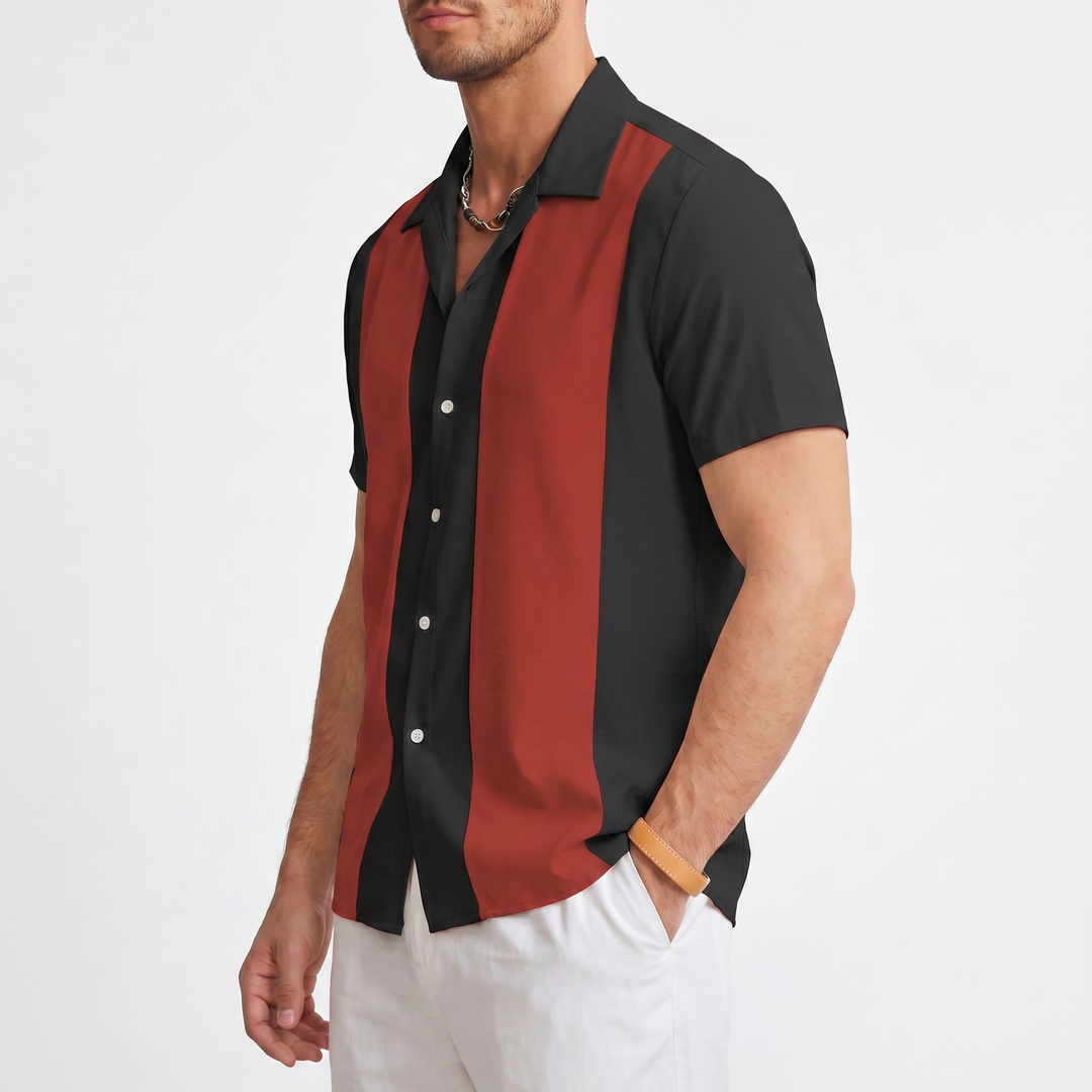 Men’s Color Block Short Sleeve Button-Up Shirt-Bon Voyage Vintage