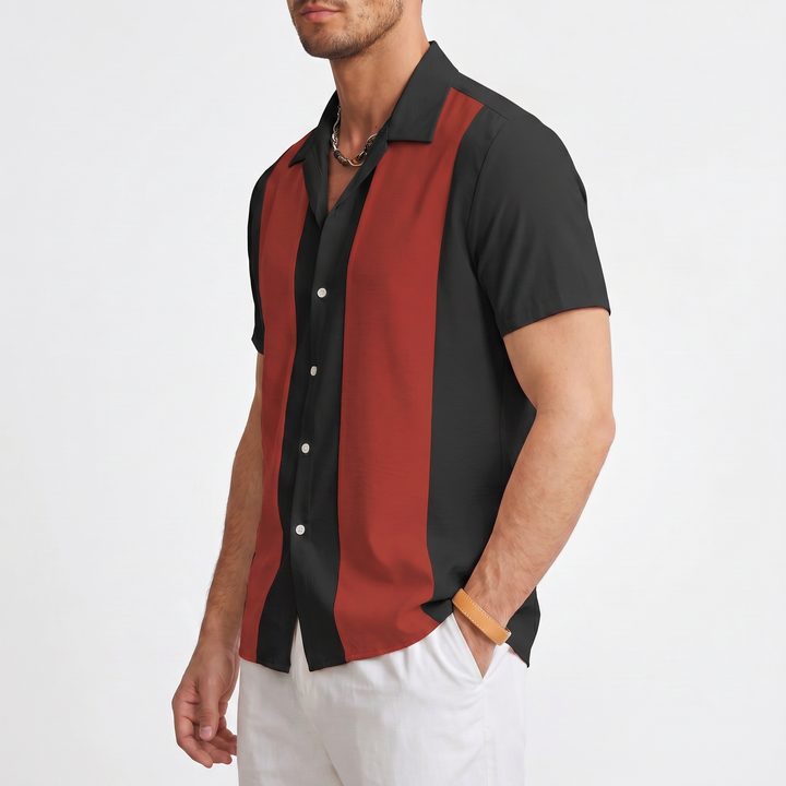 Men’s Color Block Short Sleeve Button-Up Shirt-Bon Voyage Vintage