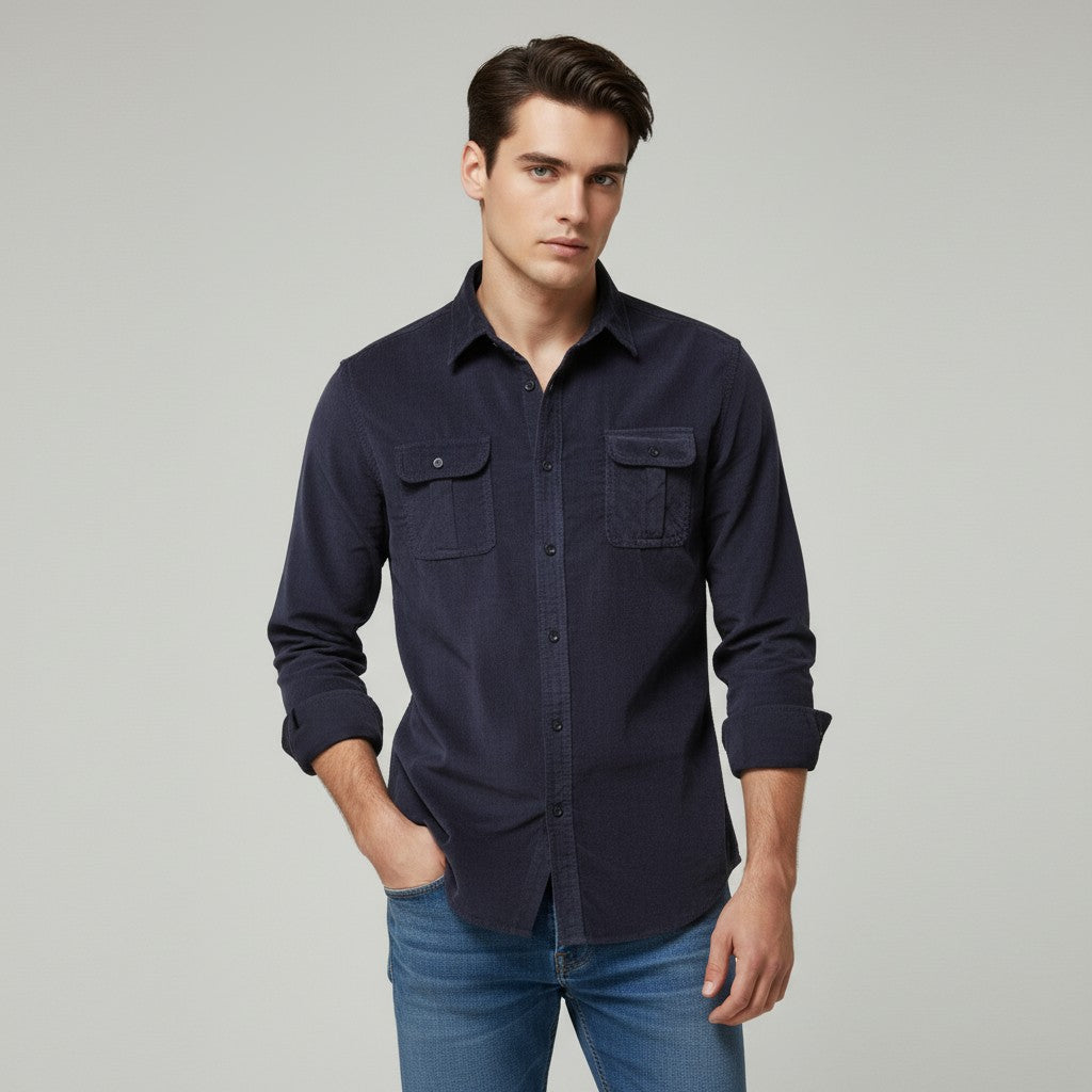 Men’s Corduroy Button-Up Casual Shirt-Bon Voyage Vintage