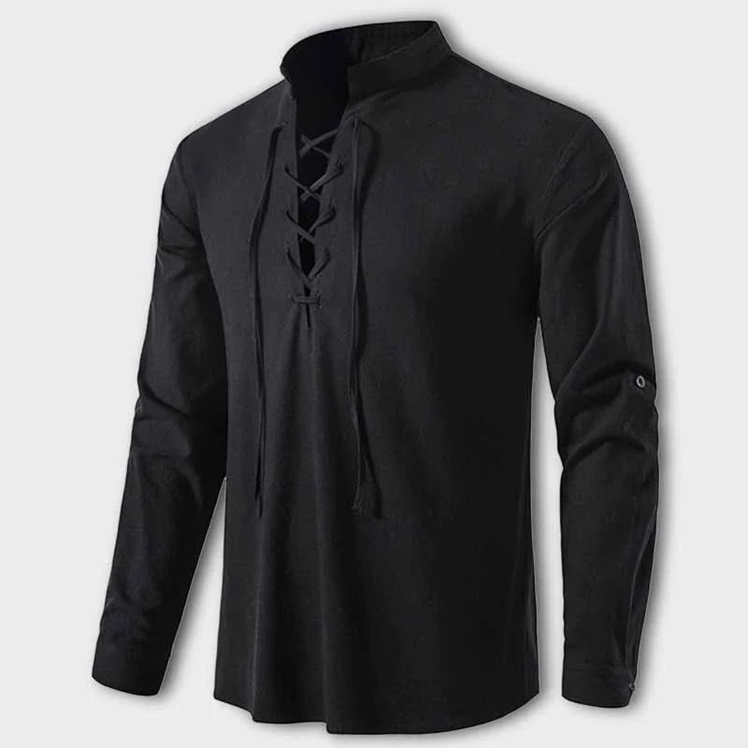 Men’s Elegant V-Neck Shirt Lace-Up Casual Fall Top-Bon Voyage Vintage