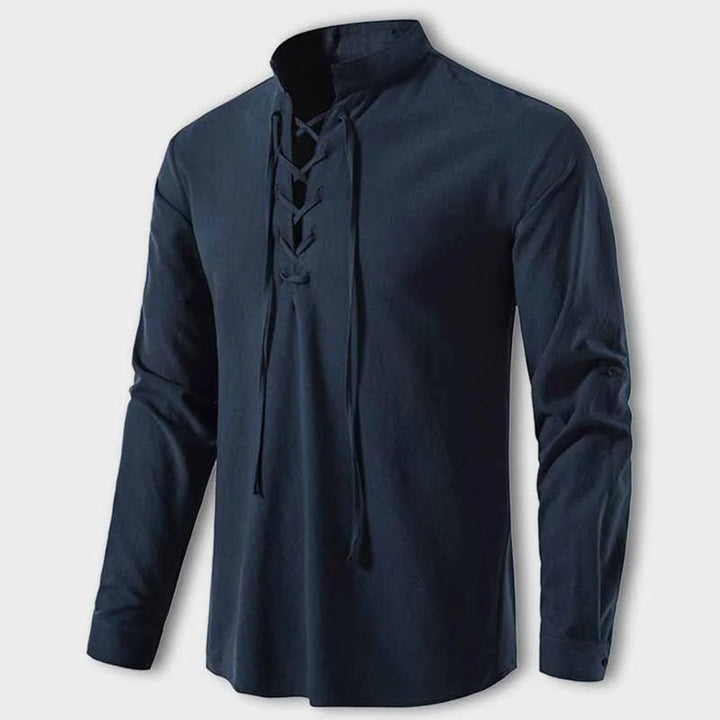 Men’s Elegant V-Neck Shirt Lace-Up Casual Fall Top-Bon Voyage Vintage