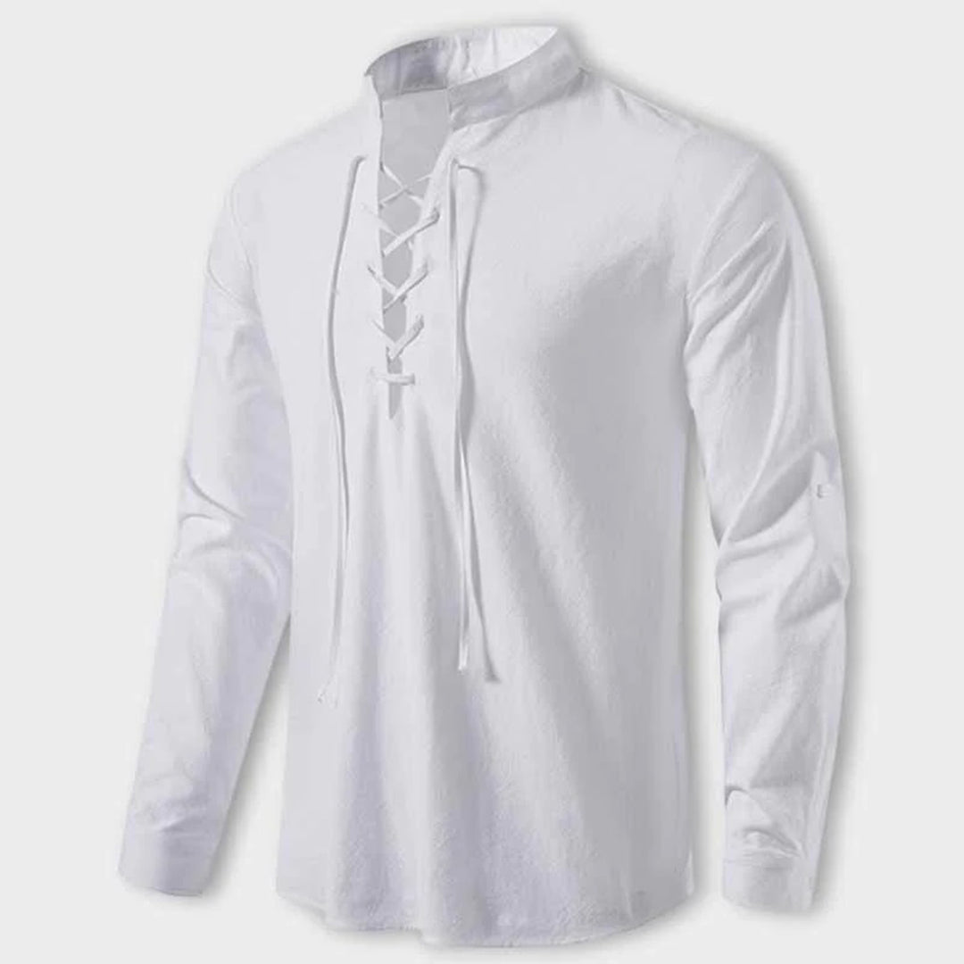 Men’s Elegant V-Neck Shirt Lace-Up Casual Fall Top-Bon Voyage Vintage