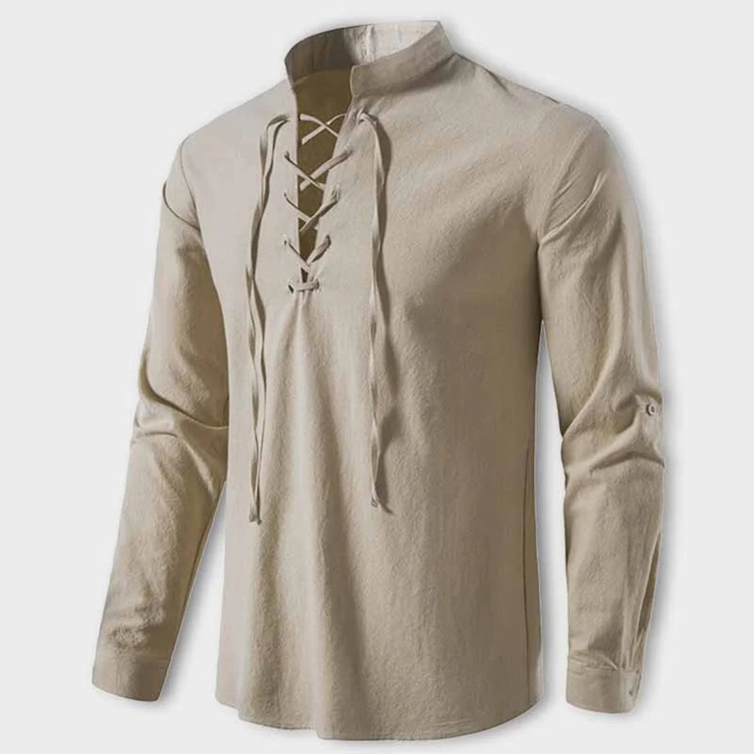 Men’s Elegant V-Neck Shirt Lace-Up Casual Fall Top-Bon Voyage Vintage