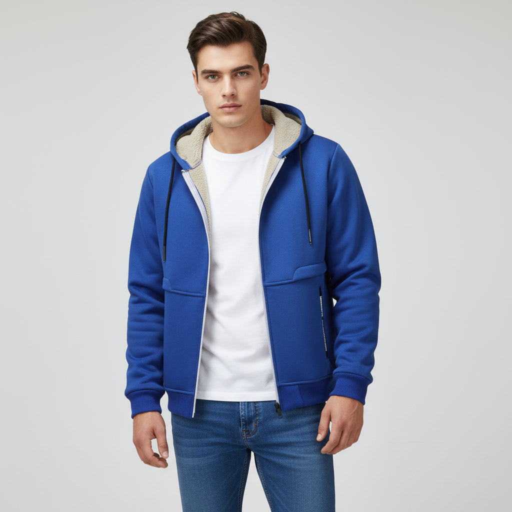 Men’s Heavyweight Fleece Hooded Zipper Sweatshirt Coat Warm Casual Jacket-Bon Voyage Vintage