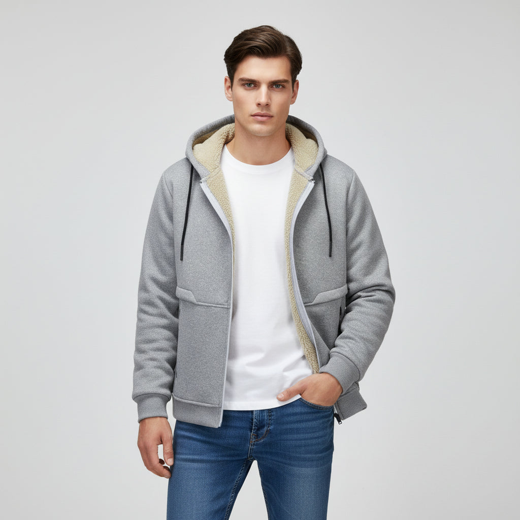 Men’s Heavyweight Fleece Hooded Zipper Sweatshirt Coat Warm Casual Jacket-Bon Voyage Vintage