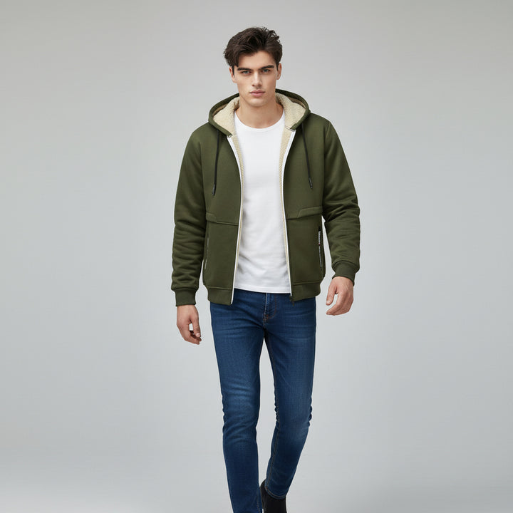 Men’s Heavyweight Fleece Hooded Zipper Sweatshirt Coat Warm Casual Jacket-Bon Voyage Vintage