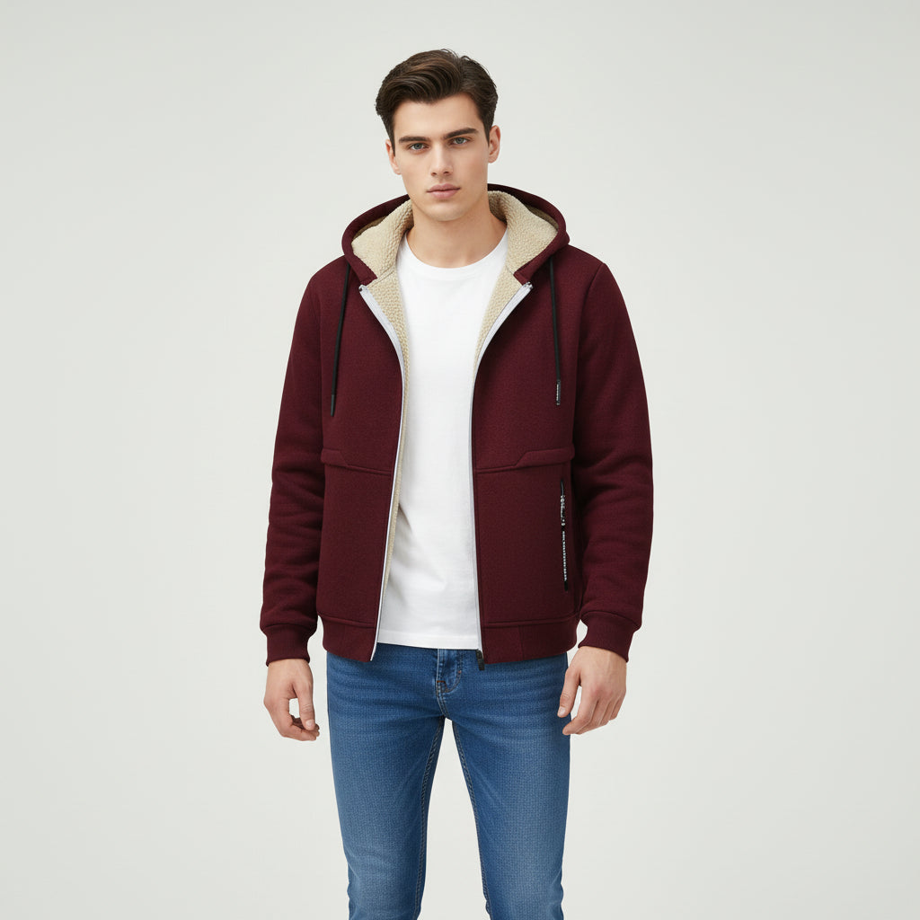 Men’s Heavyweight Fleece Hooded Zipper Sweatshirt Coat Warm Casual Jacket-Bon Voyage Vintage