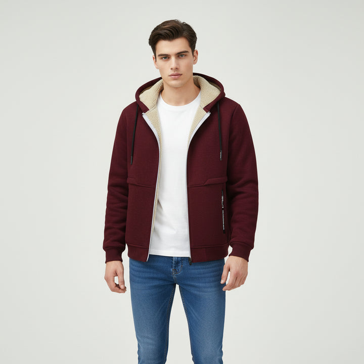 Men’s Heavyweight Fleece Hooded Zipper Sweatshirt Coat Warm Casual Jacket-Bon Voyage Vintage