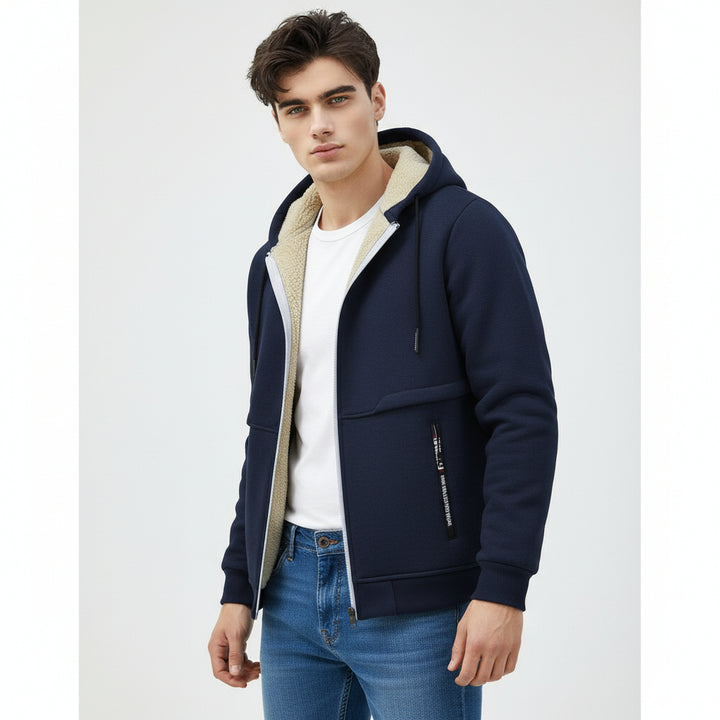 Men’s Heavyweight Fleece Hooded Zipper Sweatshirt Coat Warm Casual Jacket-Bon Voyage Vintage