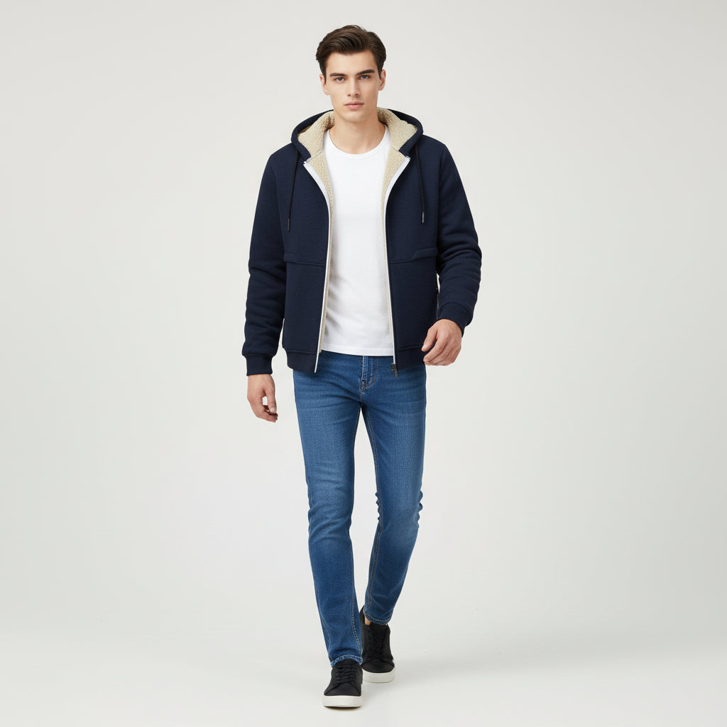 Men’s Heavyweight Fleece Hooded Zipper Sweatshirt Coat Warm Casual Jacket-Bon Voyage Vintage