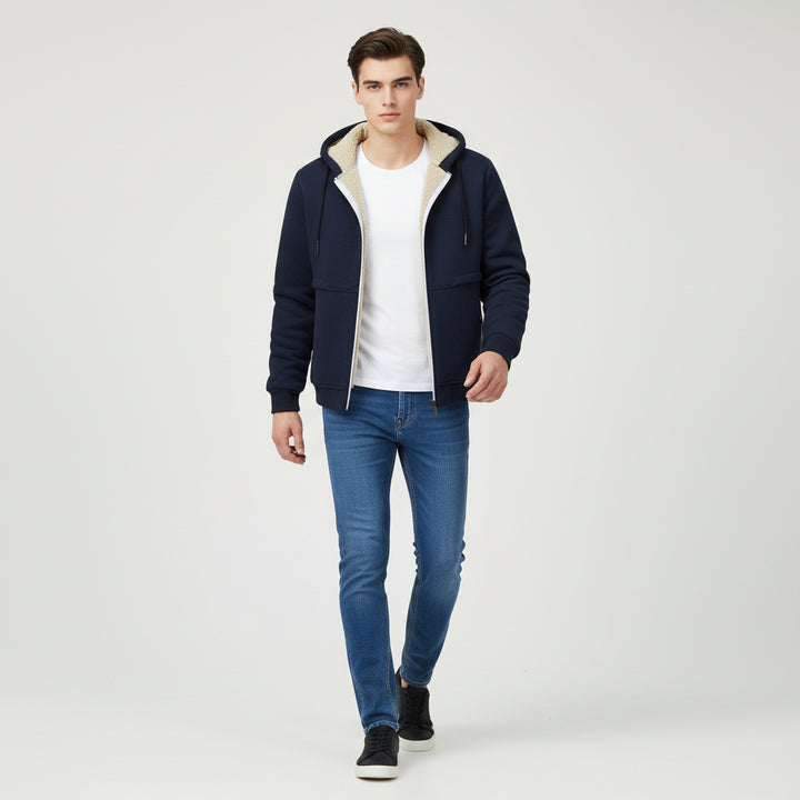 Men’s Heavyweight Fleece Hooded Zipper Sweatshirt Coat Warm Casual Jacket-Bon Voyage Vintage
