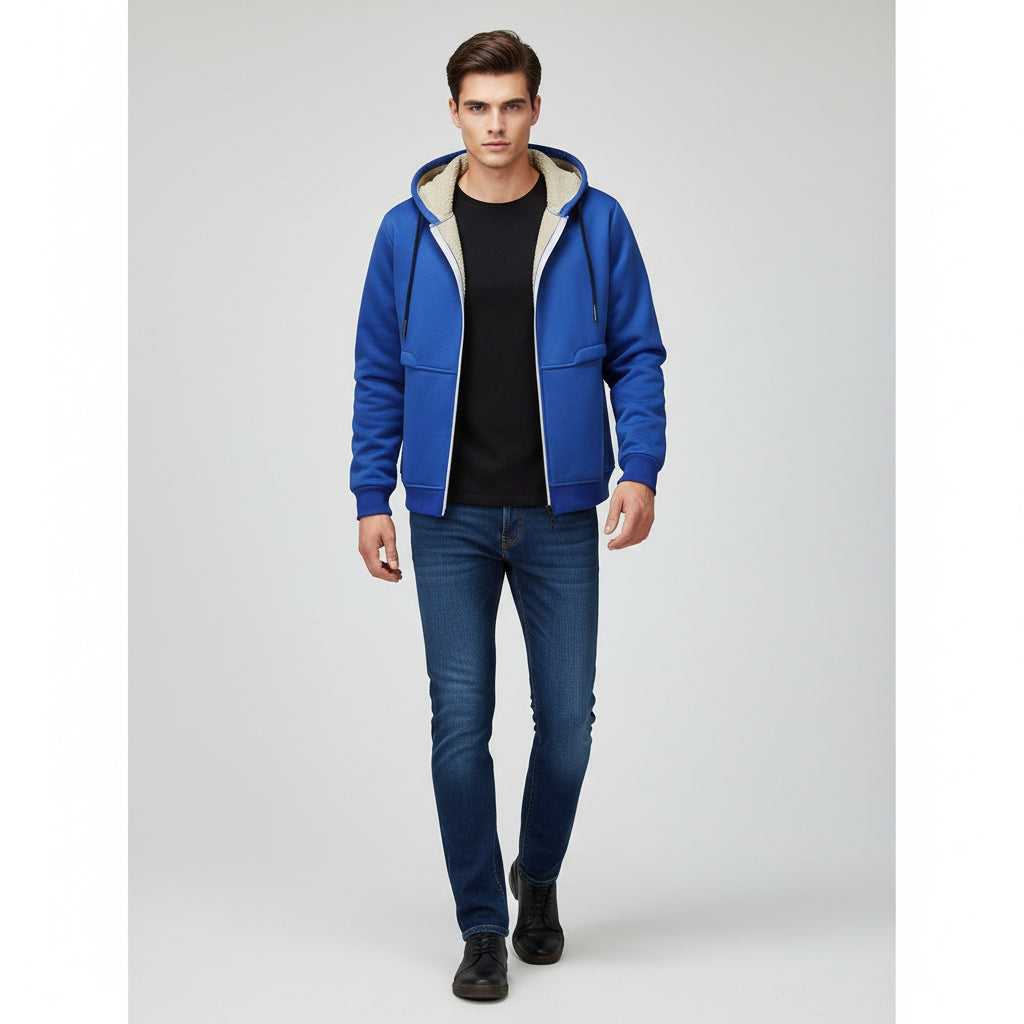 Men’s Heavyweight Fleece Hooded Zipper Sweatshirt Coat Warm Casual Jacket-Bon Voyage Vintage