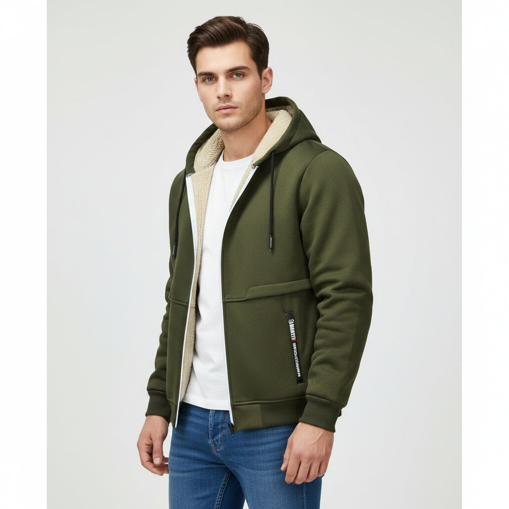 Men’s Heavyweight Fleece Hooded Zipper Sweatshirt Coat Warm Casual Jacket-Bon Voyage Vintage