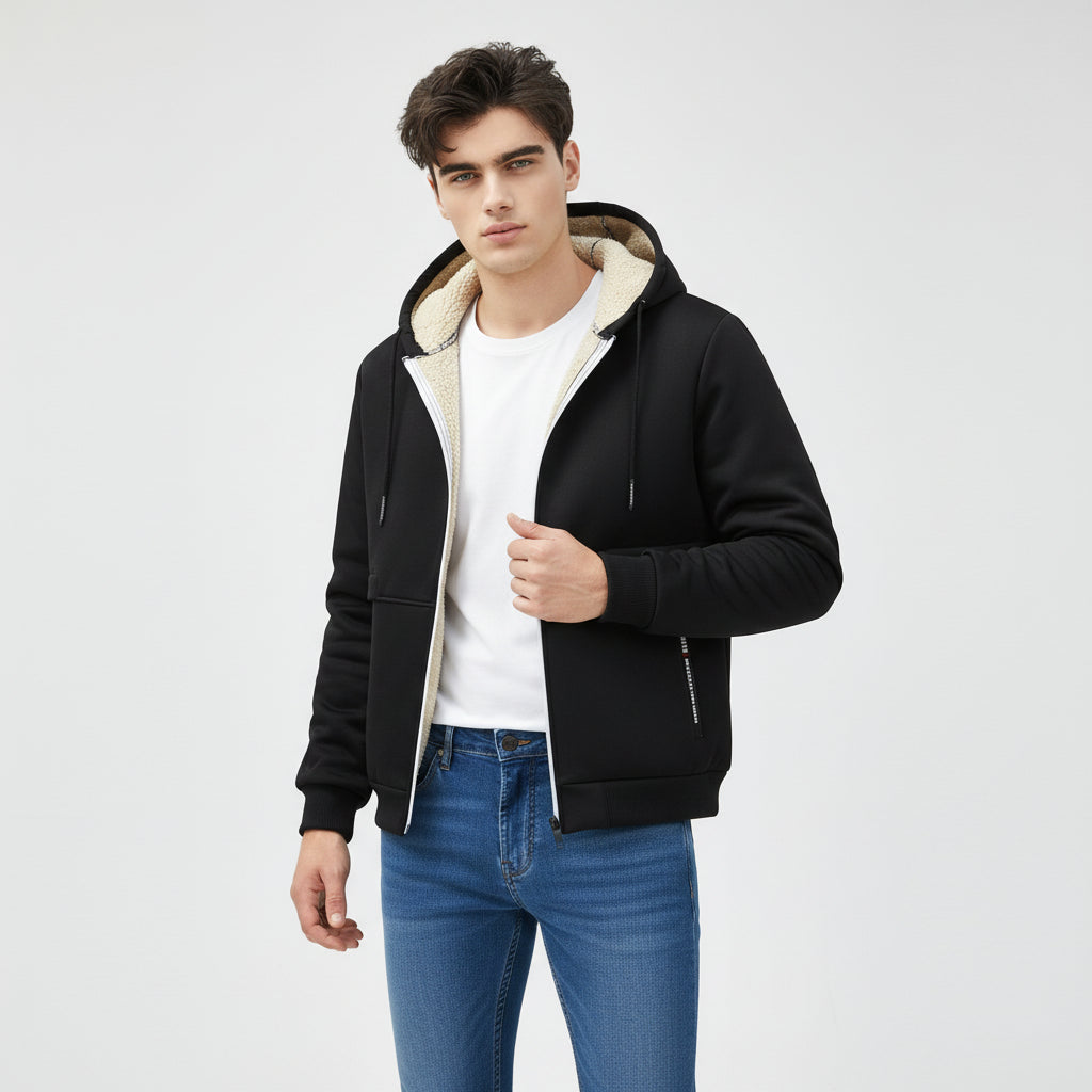 Men’s Heavyweight Fleece Hooded Zipper Sweatshirt Coat Warm Casual Jacket-Bon Voyage Vintage