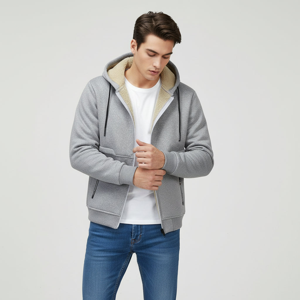 Men’s Heavyweight Fleece Hooded Zipper Sweatshirt Coat Warm Casual Jacket-Bon Voyage Vintage