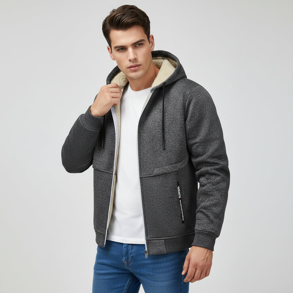 Men’s Heavyweight Fleece Hooded Zipper Sweatshirt Coat Warm Casual Jacket-Bon Voyage Vintage