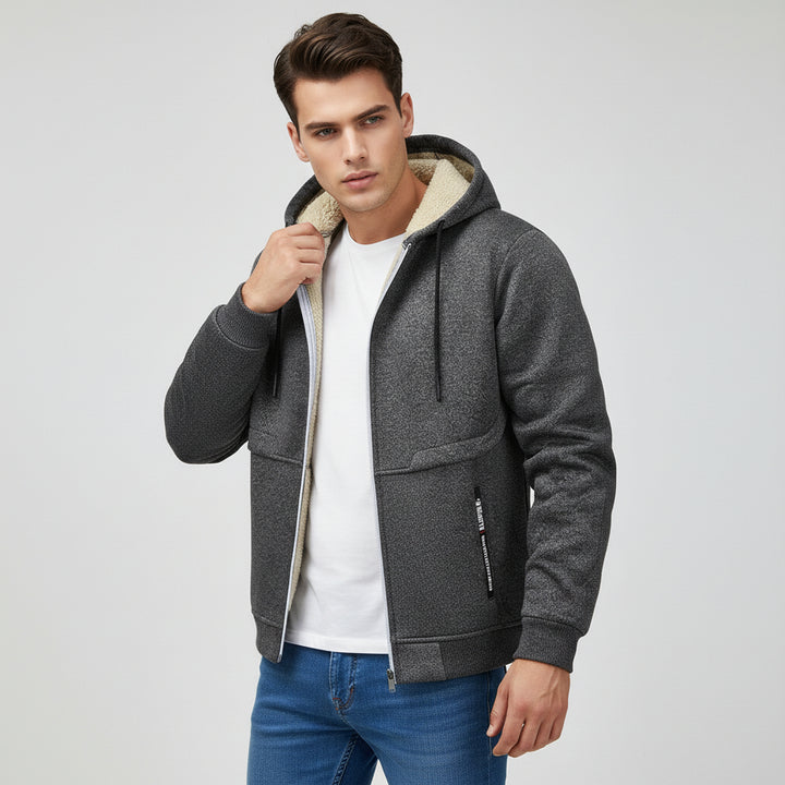 Men’s Heavyweight Fleece Hooded Zipper Sweatshirt Coat Warm Casual Jacket-Bon Voyage Vintage