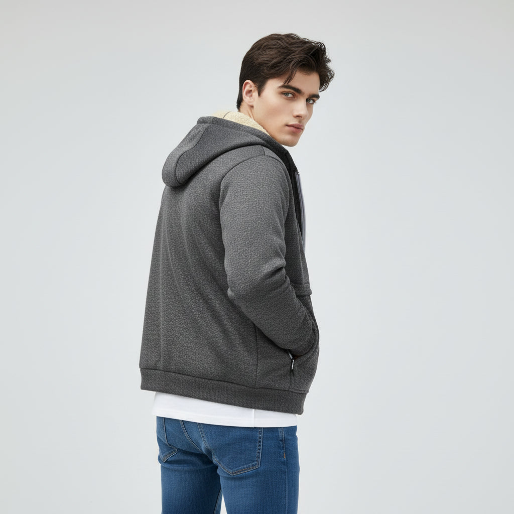 Men’s Heavyweight Fleece Hooded Zipper Sweatshirt Coat Warm Casual Jacket-Bon Voyage Vintage